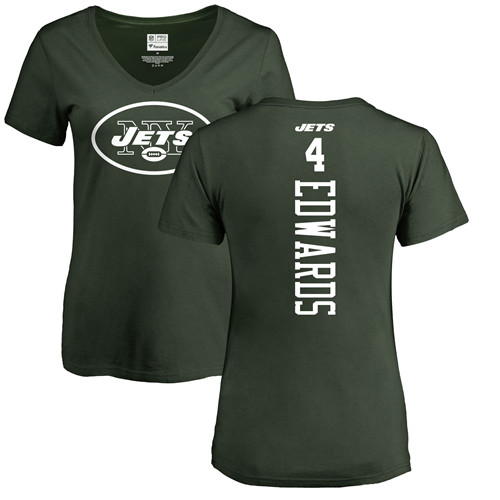 New York Jets Green Women Lac Edwards Backer NFL Football #4 T Shirt
